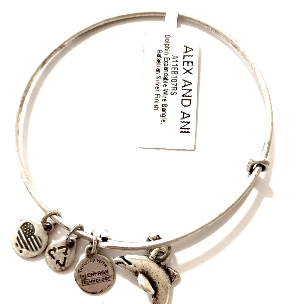 NWT ALEX & ANI DOLPHIN EXPANDABLE WIRE BANGLE BRACELET RAFAELIAN SILVER FINISH